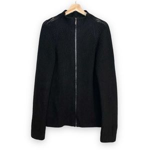 GUCCI Men's 100% Wool Zip Front Black Chunky Knit Sweater Size L